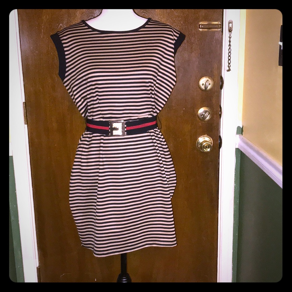 NWT cute black & tan striped dress